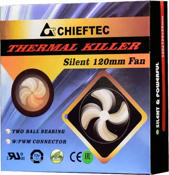 Ventilator Geanta PC Chieftec AF-1225PWM 120mm, PWM 4-pin si Molex, Rulment cu Bile, 1650 RPM, Negru