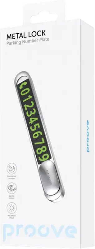 Proove Metal Lock Parking Number Plate with Luminescent Digits and Magnetic Privacy Slider, Metal and Plastic, 8.5 x 17.5 x 126 mm