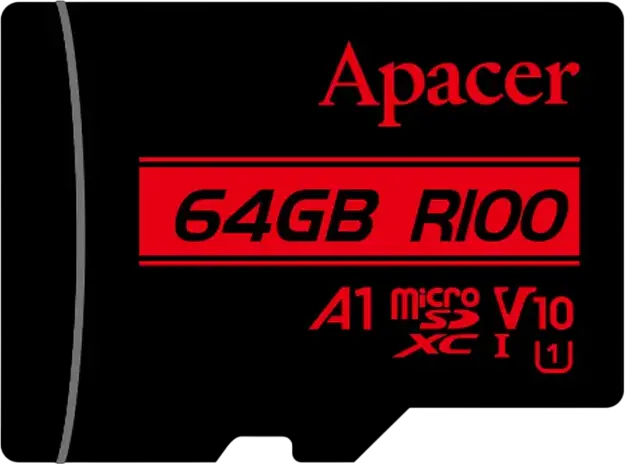 Apacer R100 microSDXC Memory Card 64GB UHS-I U1 V10 A1 Class 10, 100MB/s Read/Write, Full HD 1080p, Waterproof, X-Ray Proof, with SD Adapter