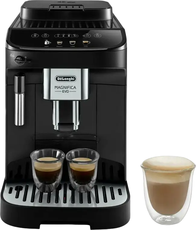 DeLonghi Magnifica Evo ECAM290.21.B Automatic Coffee Machine, 15 Bar, 1.8L Tank, 13-Stage Grinder, Manual Milk Frother, Touchscreen, Black