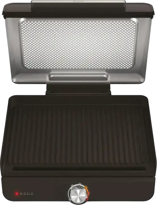 Электрический гриль для помещений Ninja Sizzle GR101EU, 1450 Вт, макс. 260°C, 2 сменные керамические антипригарные панели (гриль и планча), черный