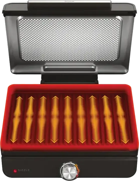 Электрический гриль для помещений Ninja Sizzle GR101EU, 1450 Вт, макс. 260°C, 2 сменные керамические антипригарные панели (гриль и планча), черный
