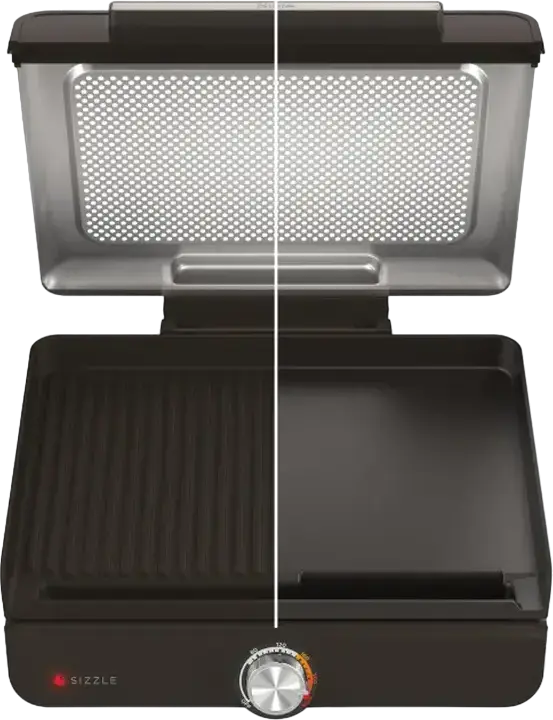 Электрический гриль для помещений Ninja Sizzle GR101EU, 1450 Вт, макс. 260°C, 2 сменные керамические антипригарные панели (гриль и планча), черный
