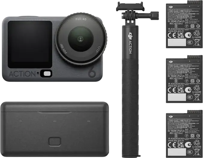 DJI Osmo Action 6 Adventure Combo Action Camera, 8K 30fps Video, 38MP Photos, 1/1.1 CMOS Sensor, 2.5-inch Touch Screen, Image Stabilization, Black