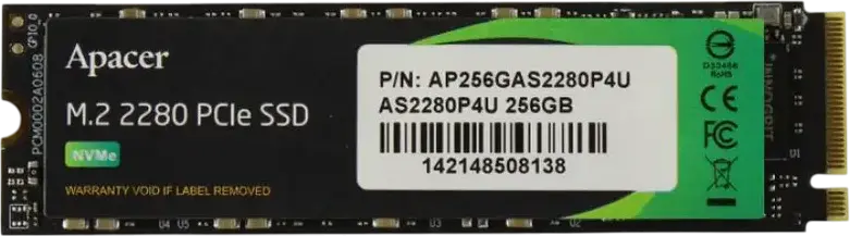 Apacer AS2280P4U M.2 2280 NVMe PCIe Gen 3.0 x4 SSD, 256GB 3D NAND, Read up to 3500MB/s, SLC Caching, ECC, High Endurance