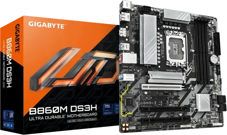 Gigabyte B860M DS3H Micro-ATX Motherboard LGA1851 Intel B860 DDR5 9066MHz OC 256GB 4xDIMM PCIe Gen5 M.2 SATA RAID Intel Core Ultra Support