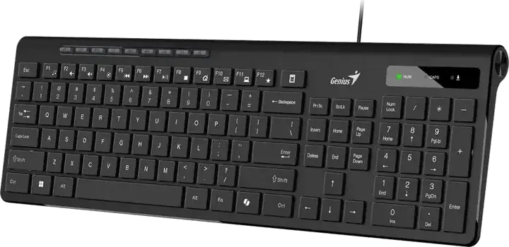 Genius SlimStar 230 II Wired Multimedia Keyboard, USB Interface, Chocolate Style Keys, AI Copilot Key for Windows 11, Membrane Technology, Black