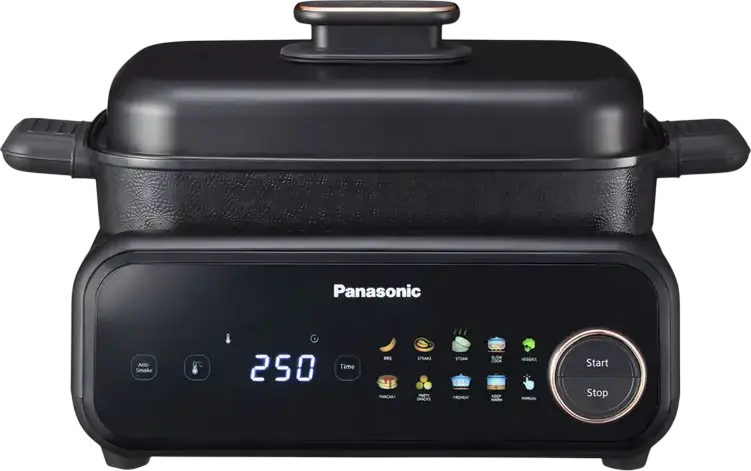 Panasonic NF-GM600KXE Multifunctional Multicooker, 1524W, 9 Auto Programs, 6 Cooking Plates including Teppanyaki and Takoyaki, Integrated Smoke Extractor