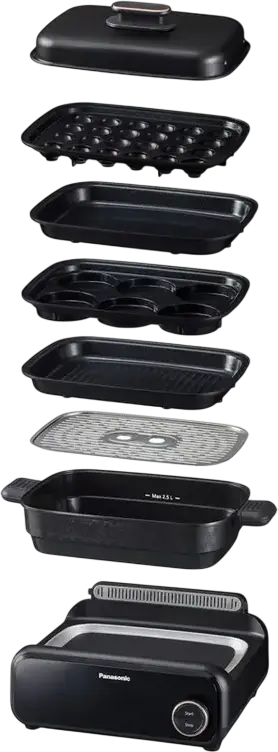 Panasonic NF-GM600KXE Multifunctional Multicooker, 1524W, 9 Auto Programs, 6 Cooking Plates including Teppanyaki and Takoyaki, Integrated Smoke Extractor