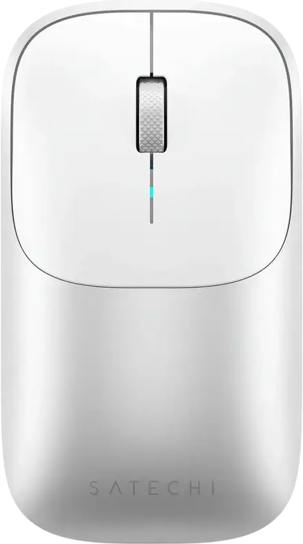 Mouse Wireless Satechi Slim EX, Argintiu, Conectivitate 3-in-1 Bluetooth 5.3 si 2.4GHz USB-C, Aluminiu Anodizat, Click Silentios, 1200 DPI, Ambidextru, Reincarcabil