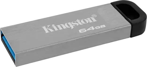 Kingston DataTraveler Kyson 64GB USB 3.2 Gen 1 Flash Drive, Metal Capless Design, Up to 200MB/s Read Speed, USB-A Interface, Silver