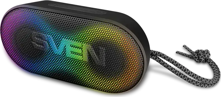 SVEN PS-99 Portable Bluetooth Speaker, 10W RMS, IPX5 Water Resistant, RGB Backlight, TWS, 1800mAh Battery, USB Type-C, AUX, Black