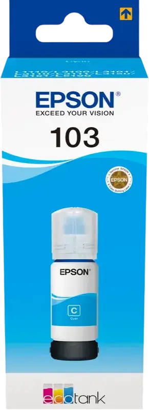 Sticla de Cerneala Epson 103 EcoTank Cyan C13T00S24A, 65ml Dye-based pentru Imprimante L1110 L3100 L3110 L3150 L3160 L3200 L3250 L3260 L3550, Design Key-lock
