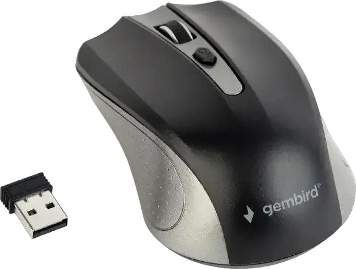 Gembird MUSW-4B-04-GB Wireless Optical Mouse, 4 Buttons, 800/1200/1600 DPI Adjustable, 2.4 GHz Nano USB Receiver, Ambidextrous, Grey/Black