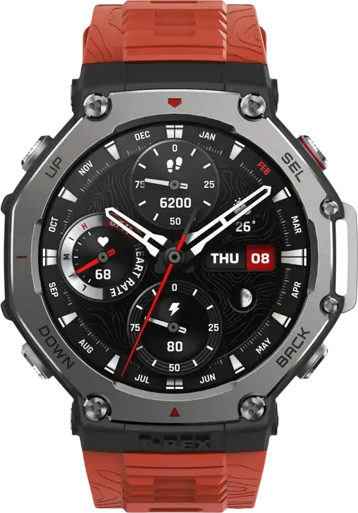 Smartwatch Amazfit T-Rex 3, AMOLED 1.5", 2000 nits, Otel Inoxidabil 316L, 10 ATM, Freediving 45m, Zepp OS 4, GPS Dual-band, Baterie 27 zile, Lava