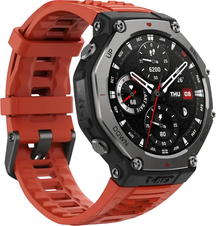 Smartwatch Amazfit T-Rex 3, AMOLED 1.5", 2000 nits, Otel Inoxidabil 316L, 10 ATM, Freediving 45m, Zepp OS 4, GPS Dual-band, Baterie 27 zile, Lava