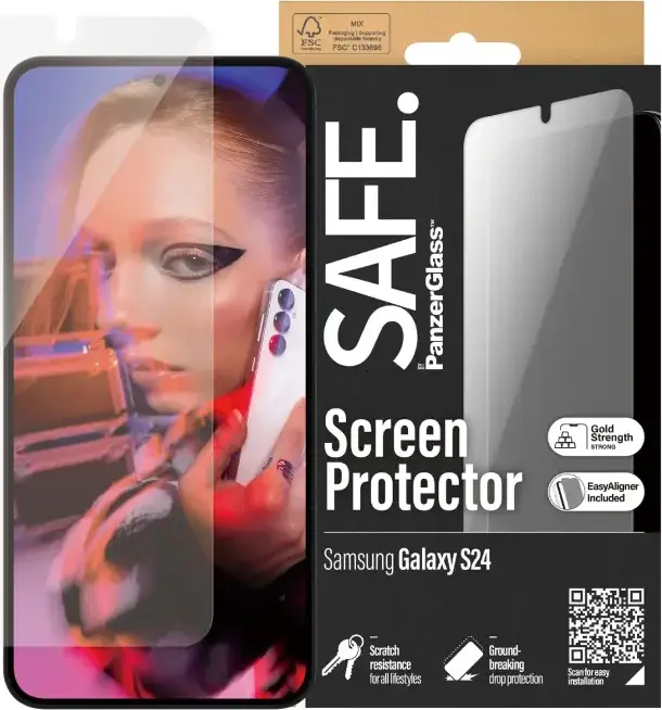 Защитное стекло PanzerGlass SAFE. Ultra-Wide Fit для Samsung Galaxy S24+, закаленное стекло с поглощением ударов и защитой от царапин