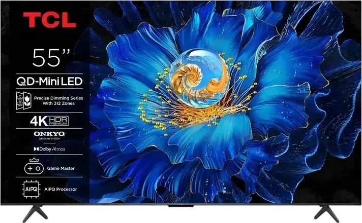 TCL 55C61KS 55 inch QD-Mini LED 4K UHD Smart TV, 120Hz, Google TV, AIPQ Processor, Dolby Atmos Onkyo 2.1 Sound, HDR10+, 312 Local Dimming Zones, Black