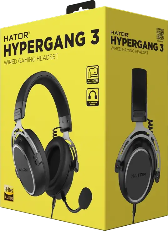 Casca Gaming HATOR Hypergang 3 Wired, Neagra, Hi-Res LDAC, ANC Hibrid, Bluetooth 5.4, 2.4GHz, Difuzoare 40mm, Audio Spatial THX, Microfon Detasabil, Baterie 40h
