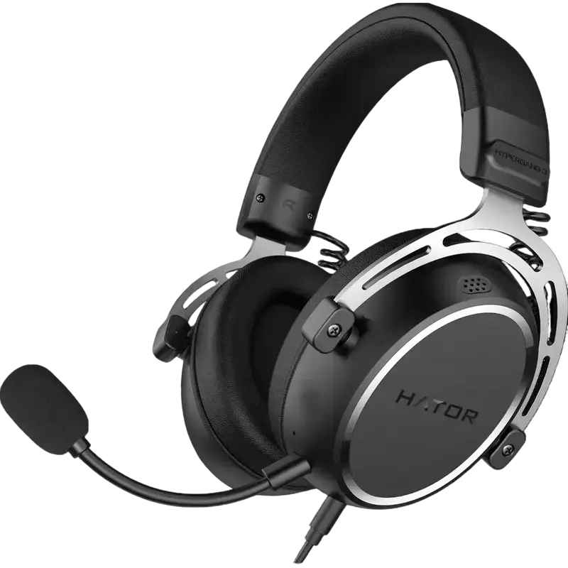 Casca Gaming HATOR Hypergang 3 Wired, Neagra, Hi-Res LDAC, ANC Hibrid, Bluetooth 5.4, 2.4GHz, Difuzoare 40mm, Audio Spatial THX, Microfon Detasabil, Baterie 40h