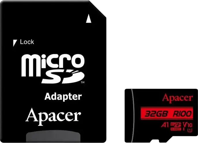 Apacer R100 32GB microSDHC Memory Card Class 10 U1 V10 A1, Read/Write up to 100MB/s, Full HD 3D Video Support, Waterproof X-ray Proof with SD Adapter