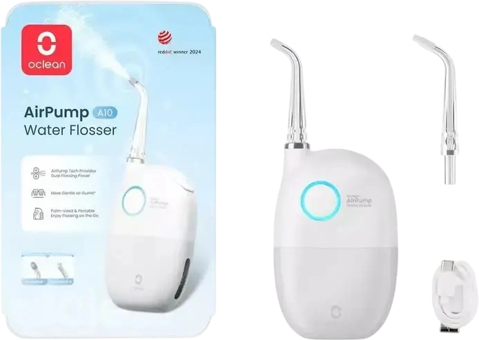 Oclean AirPump A10 Portable Oral Irrigator Water Flosser, Dual Air and Water Technology, 3 Intensity Modes, Long Battery Life up to 40 Days, Grey