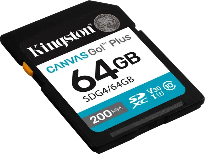 Kingston Canvas Go! Plus SD (SDG4) Memory Card 64 GB, UHS-I U3 V30 Class 10, Up to 200MB/s Read, Waterproof X-Ray Proof, for 4K UHD Video and DSLR Cameras