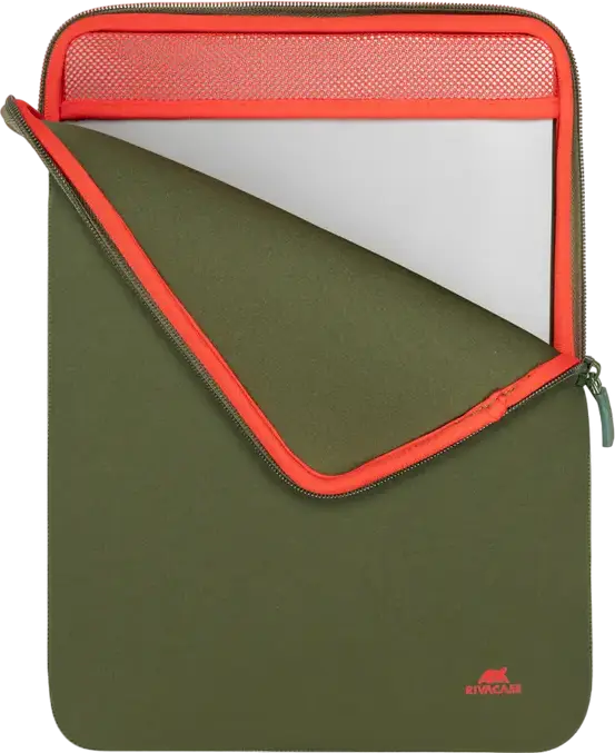 Husa laptop Rivacase 5221 Slim pentru MacBook si Ultrabook de 13.3 inch, Culoare: Khaki, din Neopren de 5mm cu Fermoar Dublu si Interior Elastic