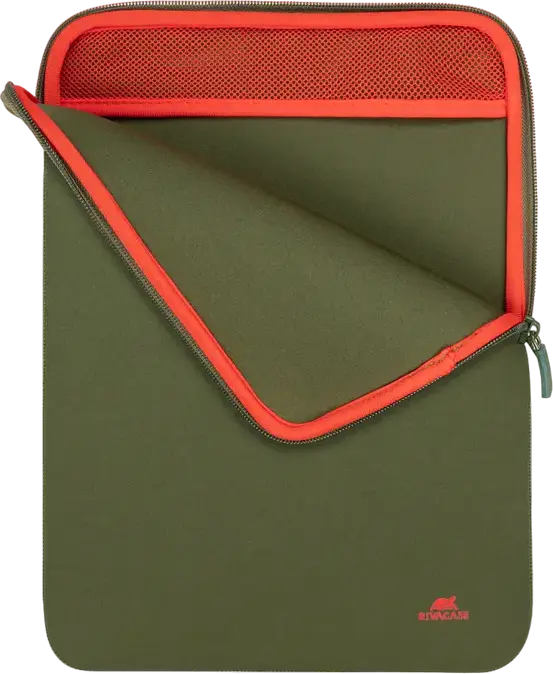 Husa laptop Rivacase 5221 Slim pentru MacBook si Ultrabook de 13.3 inch, Culoare: Khaki, din Neopren de 5mm cu Fermoar Dublu si Interior Elastic