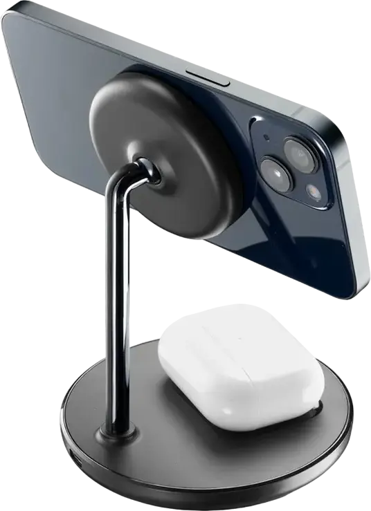 Cellularline Mag Duo MAGSF2IN1WIRK 2-in-1 Wireless Charging Holder for MagSafe iPhones and Qi Earbuds, 7.5W, USB-C, Black