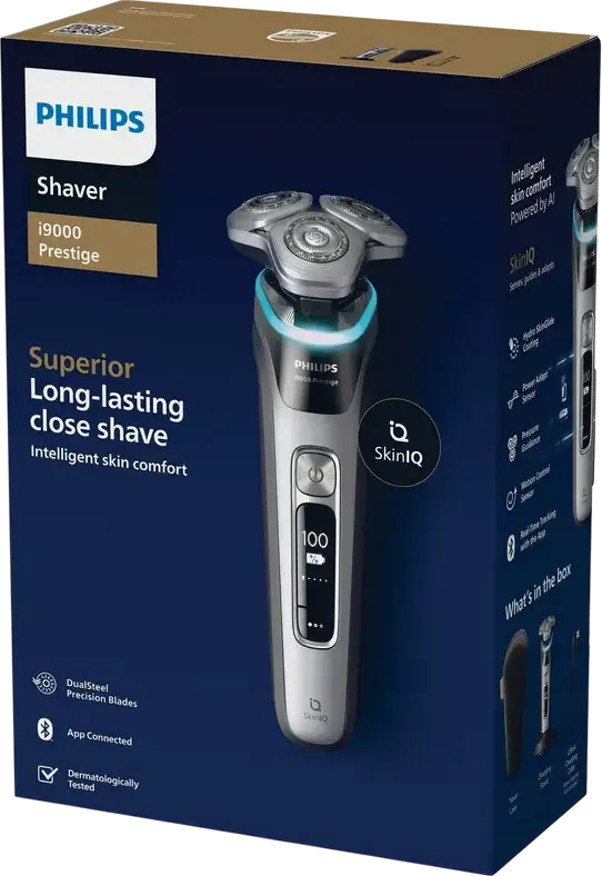 Philips XP9204/30 i9000 Prestige Electric Rotary Shaver, SkinIQ AI Technology, Wet & Dry, 360 Precision Flex Heads, Li-ion Battery, Silver