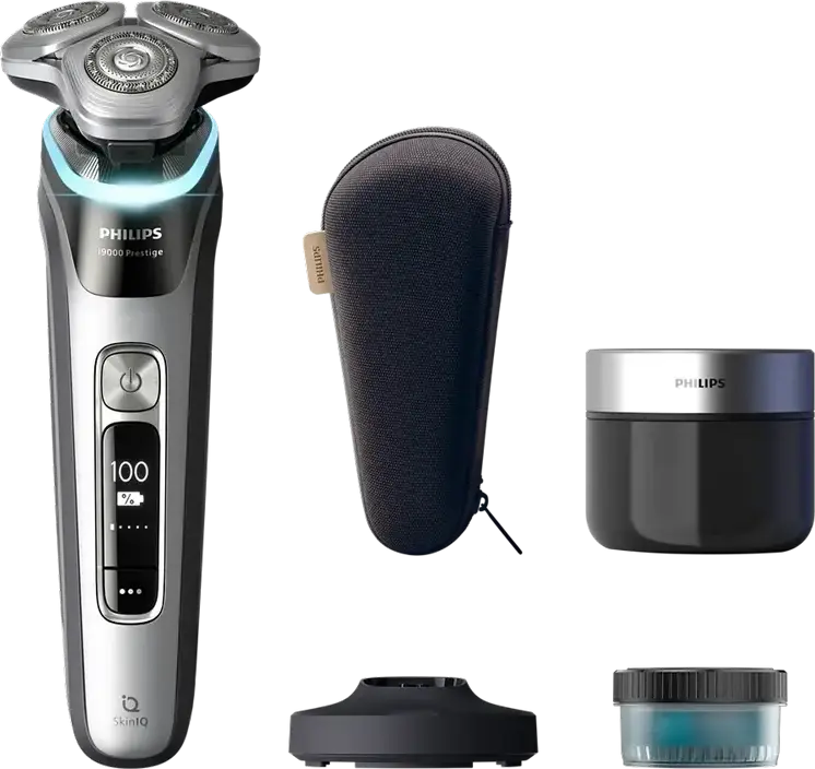 Philips XP9204/30 i9000 Prestige Electric Rotary Shaver, SkinIQ AI Technology, Wet & Dry, 360 Precision Flex Heads, Li-ion Battery, Silver