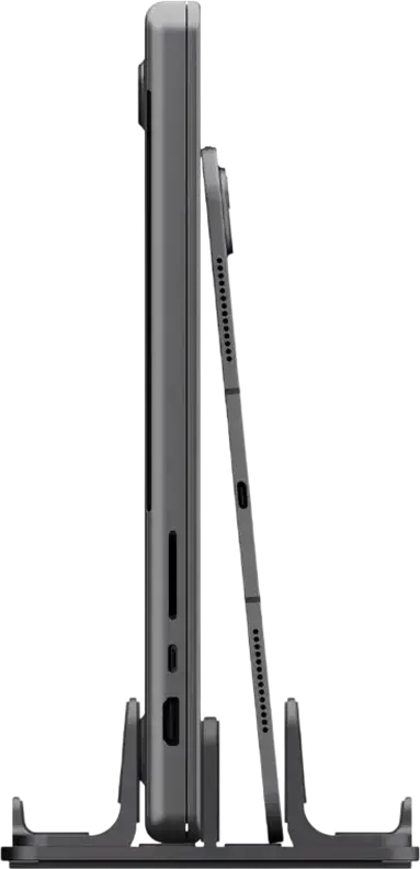 Spigen LD208S4 Vertical Laptop Stand and Desk Organizer, Adjustable Aluminum Holder for 4 Devices, Tablets and Smartphones, Space Gray