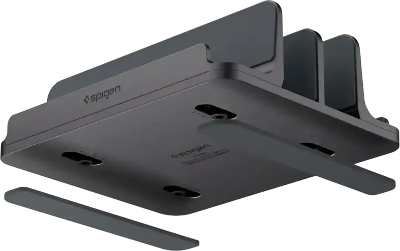 Spigen LD208S4 Vertical Laptop Stand and Desk Organizer, Adjustable Aluminum Holder for 4 Devices, Tablets and Smartphones, Space Gray