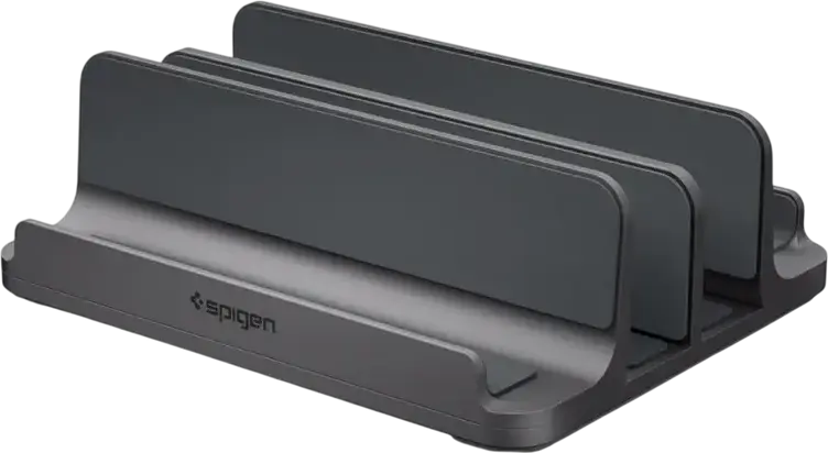 Spigen LD208S4 Vertical Laptop Stand and Desk Organizer, Adjustable Aluminum Holder for 4 Devices, Tablets and Smartphones, Space Gray