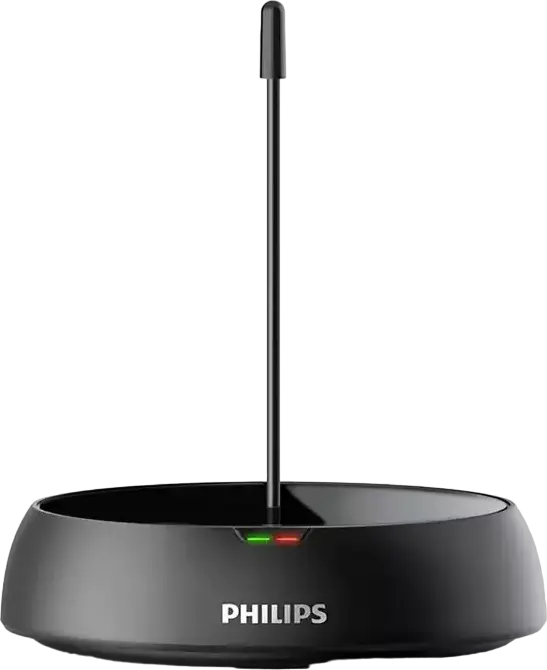 Philips SHC5200/10 Wireless Hi-Fi Over-Ear Headphones, Closed-Back Dynamic 32mm Drivers, FM Transmitter Base, 100m Range, 14h Battery Life, Black
