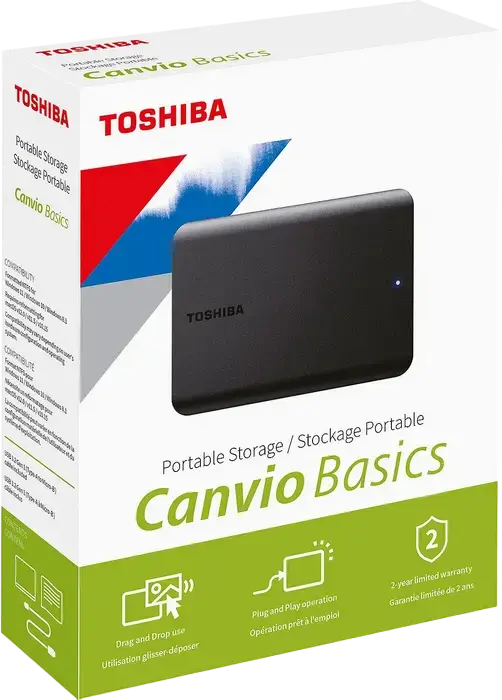 Toshiba Canvio Basics 2.5" External Portable Hard Drive, 4 TB, USB 3.2 Gen 1 Interface, 5 Gbit/s Transfer Rate, Matt Finish, Black