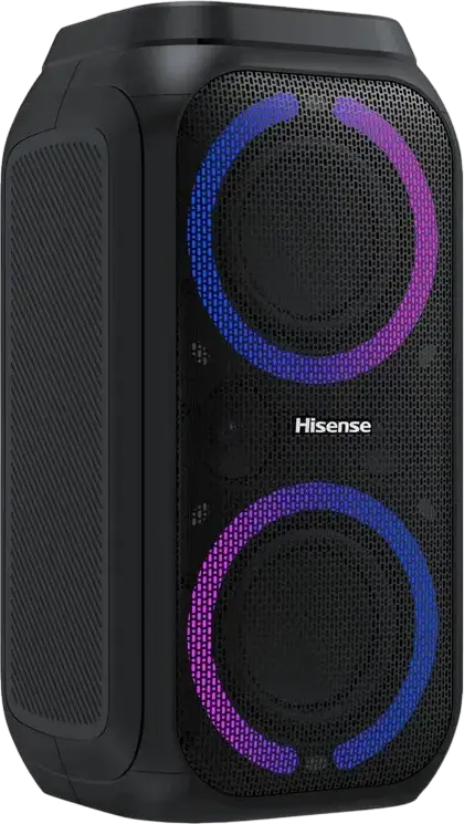 Hisense Party Rocker 160 Portable Bluetooth Speaker, 160W RMS, IPX4 Waterproof, RGB Lighting, Karaoke Mode with Vocal Fader, Pair Play, Black