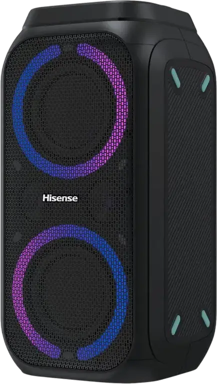 Hisense Party Rocker 160 Portable Bluetooth Speaker, 160W RMS, IPX4 Waterproof, RGB Lighting, Karaoke Mode with Vocal Fader, Pair Play, Black