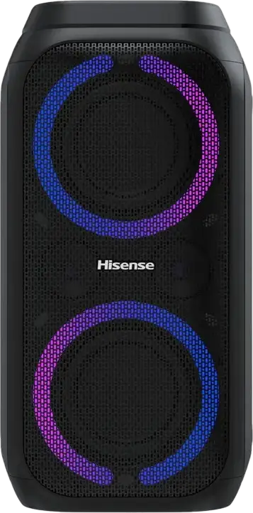 Hisense Party Rocker 160 Portable Bluetooth Speaker, 160W RMS, IPX4 Waterproof, RGB Lighting, Karaoke Mode with Vocal Fader, Pair Play, Black