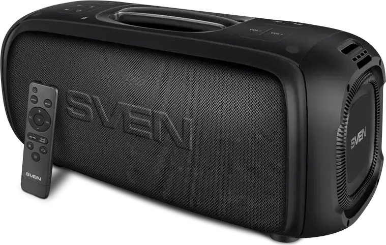 SVEN PS-860 Portable Party Speaker, 100W RMS 2.1 CH, Bluetooth 5.0, NFC, TWS, RGB Lighting, 5400mAh Battery, FM Radio, Mic Inputs with Echo, Black