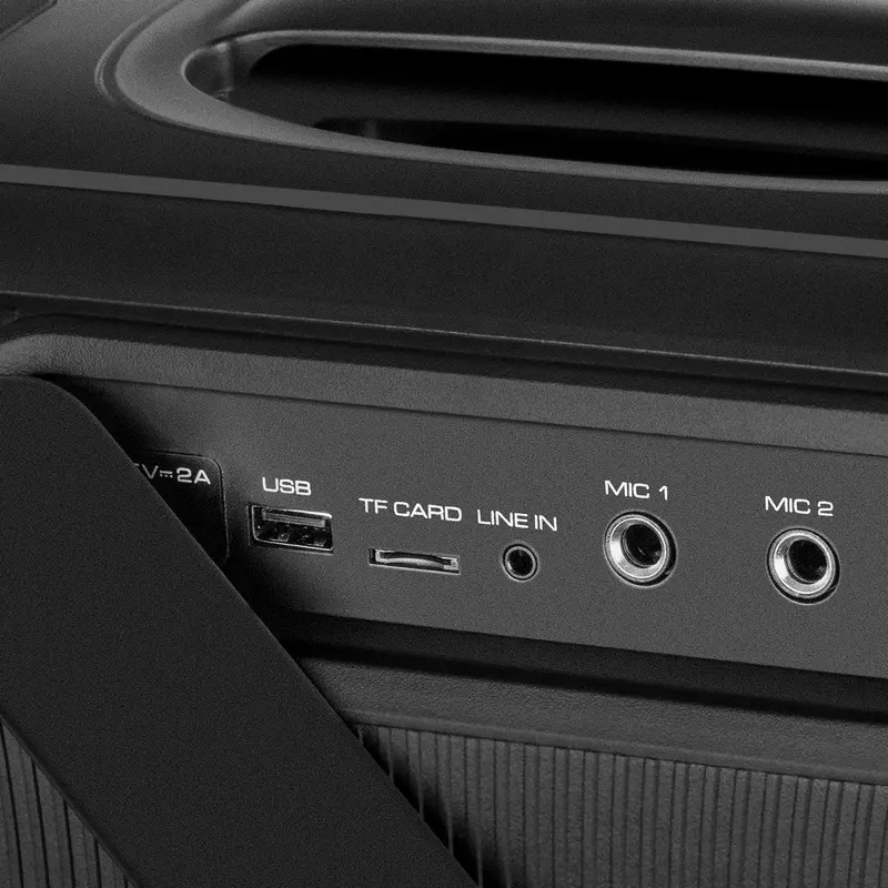 SVEN PS-860 Portable Party Speaker, 100W RMS 2.1 CH, Bluetooth 5.0, NFC, TWS, RGB Lighting, 5400mAh Battery, FM Radio, Mic Inputs with Echo, Black