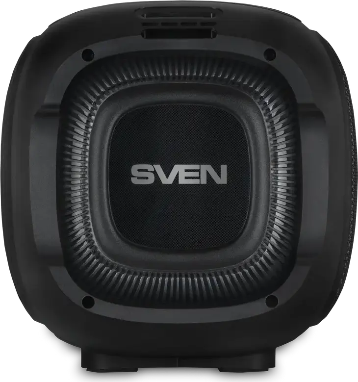 SVEN PS-860 Portable Party Speaker, 100W RMS 2.1 CH, Bluetooth 5.0, NFC, TWS, RGB Lighting, 5400mAh Battery, FM Radio, Mic Inputs with Echo, Black
