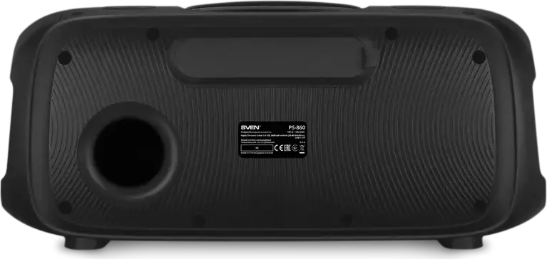 SVEN PS-860 Portable Party Speaker, 100W RMS 2.1 CH, Bluetooth 5.0, NFC, TWS, RGB Lighting, 5400mAh Battery, FM Radio, Mic Inputs with Echo, Black