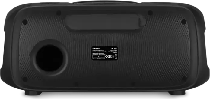 SVEN PS-860 Portable Party Speaker, 100W RMS 2.1 CH, Bluetooth 5.0, NFC, TWS, RGB Lighting, 5400mAh Battery, FM Radio, Mic Inputs with Echo, Black