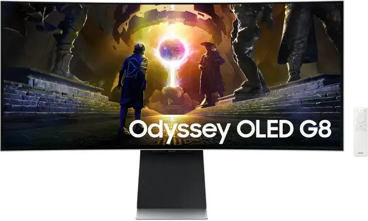 Samsung Odyssey OLED G8 S34DG852 34" Ultra WQHD Gaming Monitor, 175Hz, 0.03ms GtG, 1800R Curved, AMD FreeSync Premium Pro, Smart TV Apps, Silver