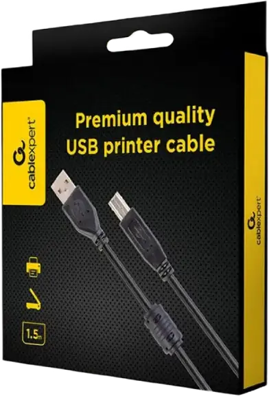 Cablexpert CCFB-USB2-AMBM-1.5M USB 2.0 Printer Cable, Type-A to Type-B, Shielded High Speed Data Cable with Ferrite Core, 1.5m, Black PVC