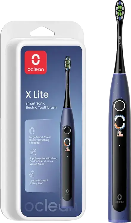 Periuță de Dinți Electrică Sonică Inteligentă Oclean X Lite, Albastru Închis, 5 Moduri de Periaj, Ecran LED cu Ghidaj Zone Omise, Încărcare USB-C, Baterie Li-ion