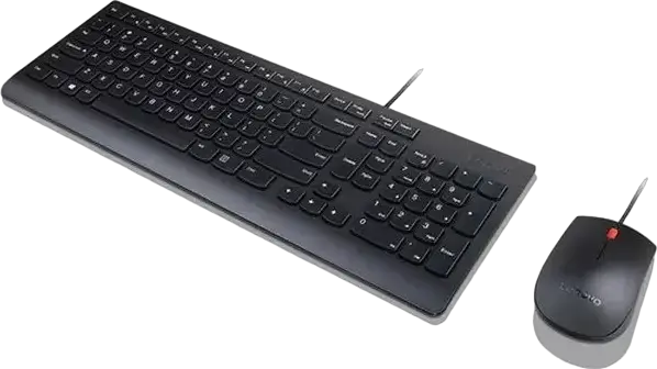 Комплект клавиатуры и мыши Lenovo 4X30L79912 Essential USB, полноразмерная мембранная водонепроницаемая клавиатура, оптическая мышь 1600 dpi, черный