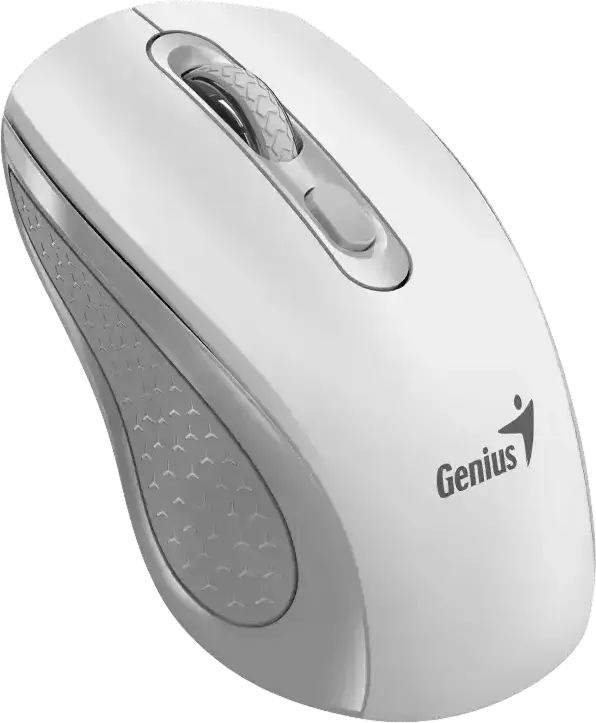 Genius NX-8025S Wireless Silent Mouse, White/Grey, 2.4GHz Optical Sensor, 1200 DPI Adjustable, Dedicated AI Copilot Button, Ergonomic Design, 10m Range, USB RF Receiver